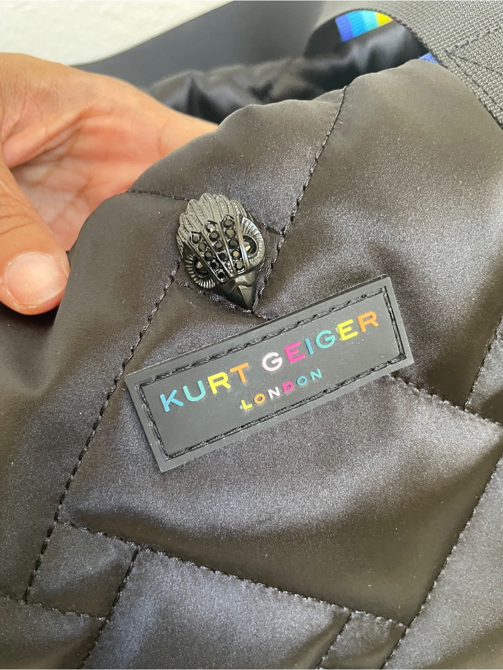 Kurt Geiger Black Quilted Tote with Rainbow Straps - Picture 3 of 15